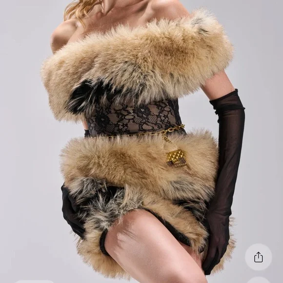 AKIRA Black and Cream Faux Fur Dress - Picture 2 of 5